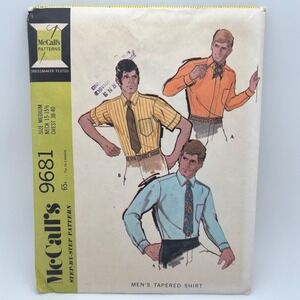 Vintage McCalls 9681 Mens Tapered Shirt Sewing Pattern UnCut Size M Chest 38-40